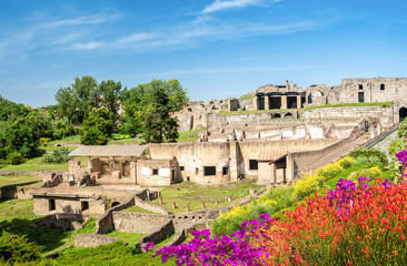 Fototapeta na wymiar Ancient ruins of Pompei city (Scavi di Pompei), Naples, Italy