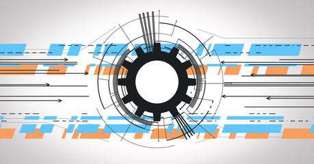 Obraz premium Abstract Technology Background With Arrows Pointing At Cog