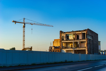Dismantling of the old building. House demolitions. Destruction of the old building. Demolition of...