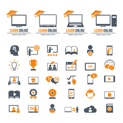  E-Learning, education. Collection of e-learning related icons