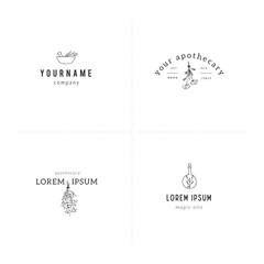 Magic and fairy tales theme. Vector logo templates with hand drawn elements.