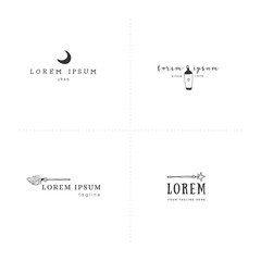 Magic and fairy tales theme. Set of vector logo templates with hand drawn elements.