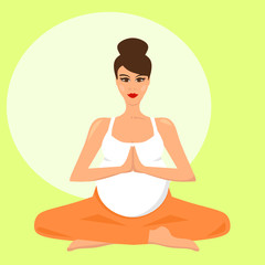 Illustration of a pregnant yoga woman with hands in namaste gesture