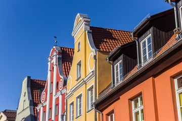 Colorful facades on historic houses in Stralsund, Germany