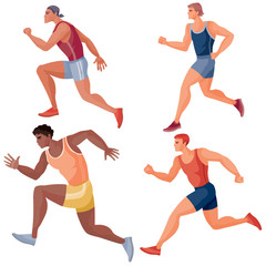 set of sportsmen men who run fast in competitions, hope, victory, tenacity, success, goal, discipline, isolated object on a white background,