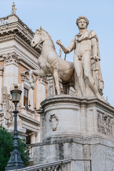 Fototapeta premium marble statue of Dioscur, patron saint of republican Rome in the center of the Italian capital