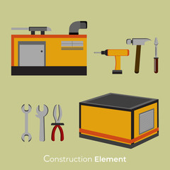 set tools construction flat design
