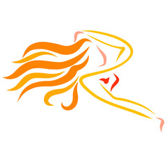 young woman with long hair, emotional movement