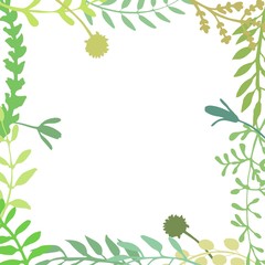 Fototapeta premium Floral border made of hand drawn wild herbs and flowers. Green frame. Square border. Botanical drawing. Vector illustration isolated