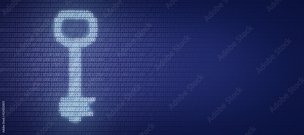 Poster Futuristic illustration of key drawn on binary code
