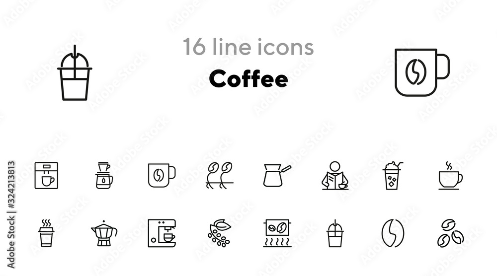 Canvas Prints Coffee line icon set. Cappuccino maker machine, takeaway paper cup, bean. Coffee concept. Can be used for topics like coffee shop, break, morning, breakfast