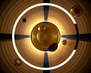 Abstract 3d background illustration. Geometrical golden gilding circles