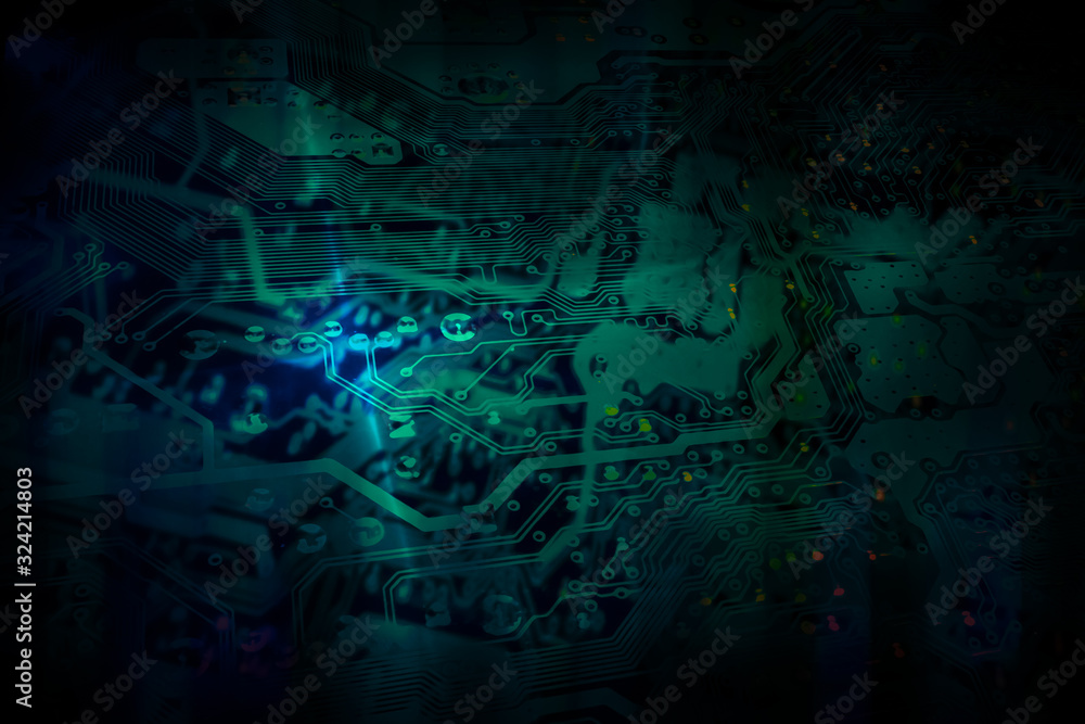 Poster quantum computing concept. abstract glowing electronic circuit. 3d rendered illustration.