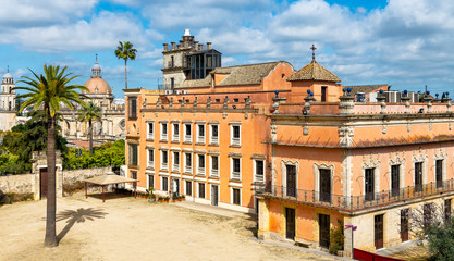 Fototapeta na wymiar Exterior view of Villavicencio palace in monumental Escorial in Jerez de la Frontera, Spain.