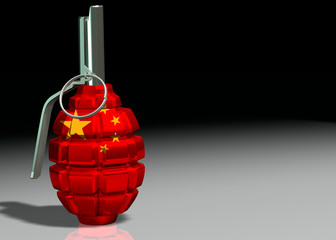 F1 hand grenade with the texture of the Chinese flag. 3D rendering.