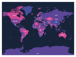World map. High detailed political map of World with country, capital, ocean and sea names labeling