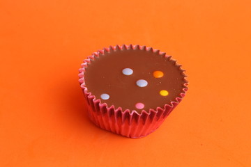 Chocolate cupcake with pink paper