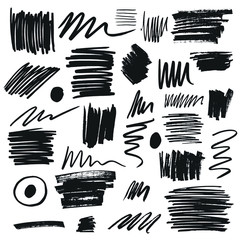 Collection of hand drawn brush paints, scribbles, marker elements. Vector isolated illustration. - 324216684