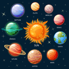 Planets of the solar system. Sun, Mercury, Venus, Earth, Mars, Jupiter, Saturn, Uranus, Neptune, Pluto © alka5051