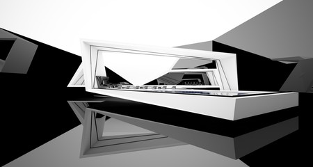 Abstract architectural black and white interior of a modern villa. 3D illustration and rendering.