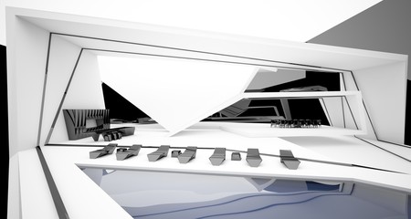 Fototapeta na wymiar Abstract architectural black and white interior of a modern villa. 3D illustration and rendering.