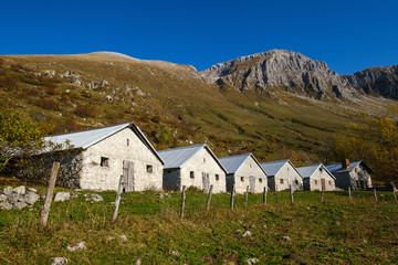 Fototapeta na wymiar Slapnik pasture under Krn mountain in Slovenia