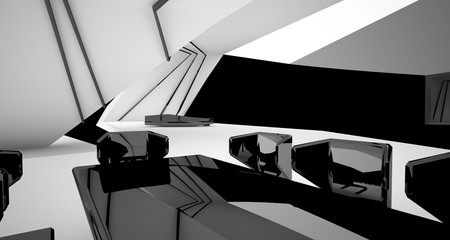 Abstract architectural black and white interior of a modern villa. 3D illustration and rendering.