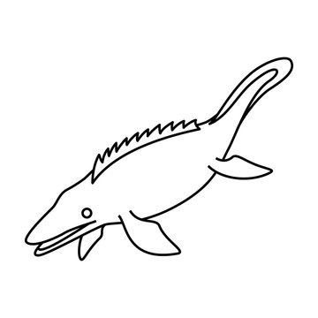 black outline mosasaur swimming white background clip art preview
