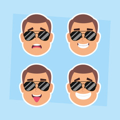 group of man faces with sunglasses characters