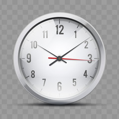 Analog Wall Clock for Office and home. Element for business and financial concept. Symbol of business time. Editable Vector illustration Isolated on transparent background.