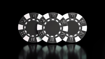 Modern Black And White Casino Chips, Isolated On The Black Background - 3D Illustration