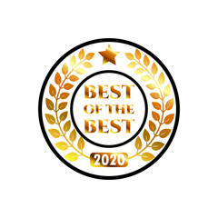 Best of the best 2020 golden ribbon award icon isolated on white background. Bestseller tag sale label, badge, medal, guarantee quality product, business certificate, vector illustration
