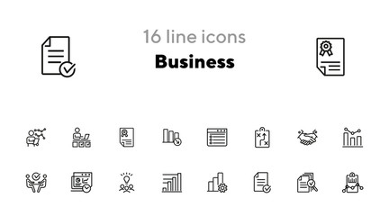 Business line icon set. Strategy, handshake, brainstorming, meeting. Business concept. Can be used for topics like analysis, marketing, management, deal © SurfupVector