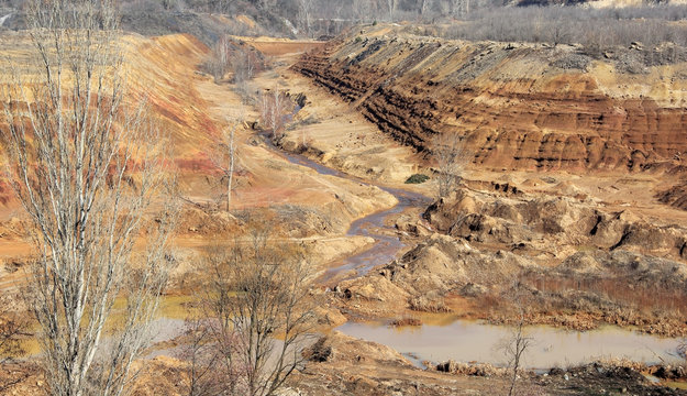 Between the two canyons polluted tributaries of the river Ibar at Kosovo