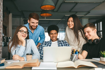 Education concept. Multinational teens enjoying group study