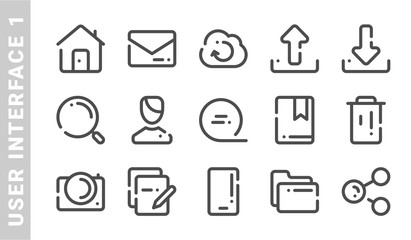 user interface 1 icon set. Outline Style. each made in 64x64 pixel