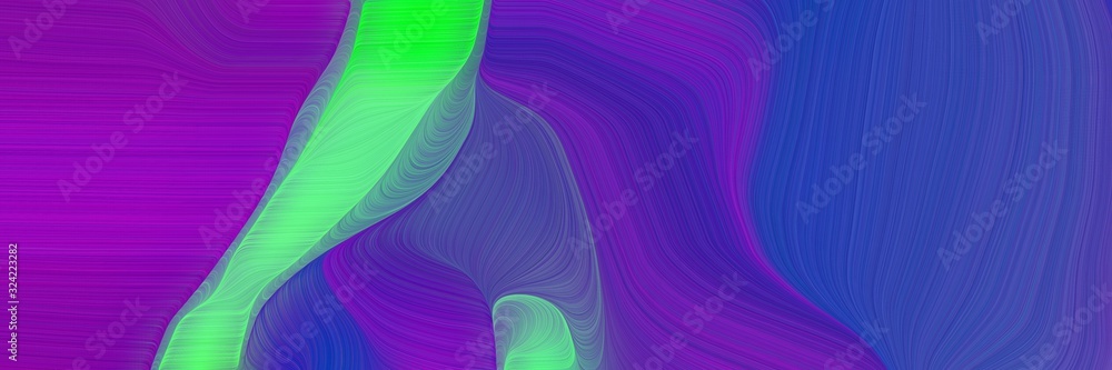 Poster colorful designed horizontal banner with dark slate blue, pastel green and dark violet colors. dynamic curved lines with fluid flowing waves and curves