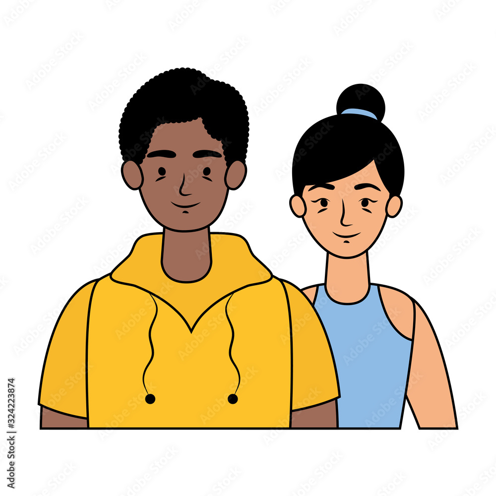 Canvas Prints young interracial couple avatars characters