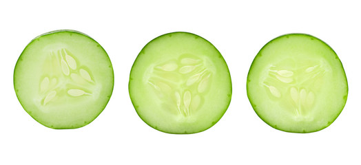 Sliced cucumbers isolated on a white background