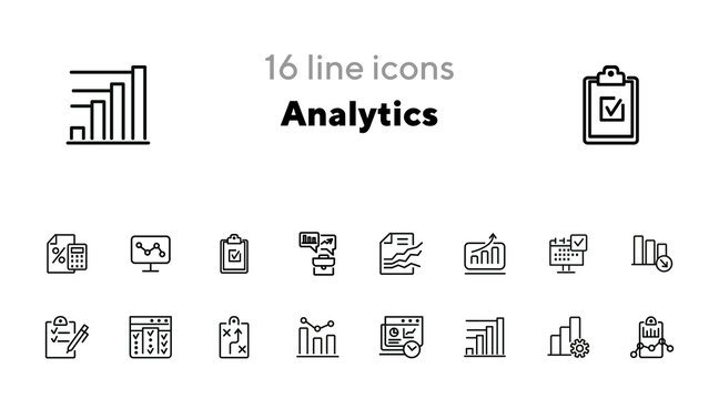 Analytics line icon set. Graph, diagram, chart. Analysis concept. Can be used for topics like business, marketing, planning, startup