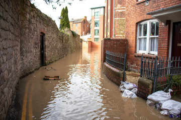 Flooded street in Hereford, England