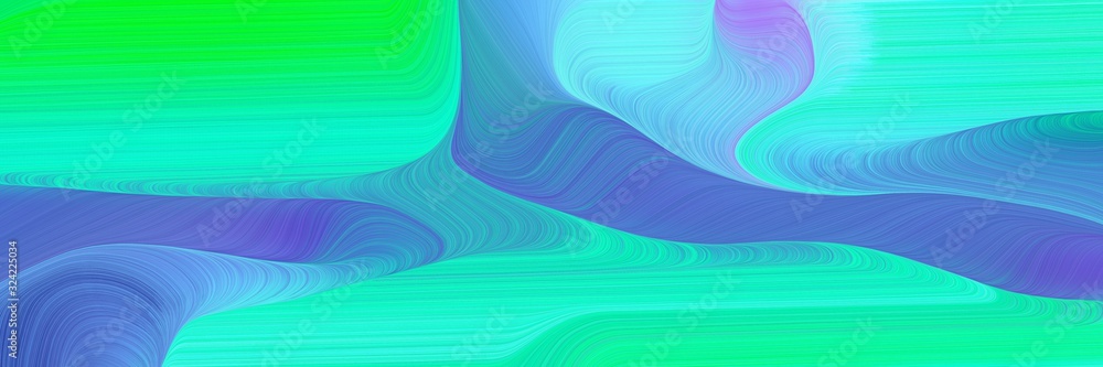 Poster moving header with turquoise, royal blue and vivid lime green colors. dynamic curved lines with flui