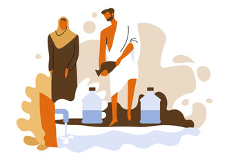 Hajj ritual isolated icon, muslim man performs ablution