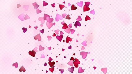 Realistic Hearts Vector Confetti. Valentines Day Wedding Pattern. Beautiful Pink Scatter Valentines Day Decoration with Falling Down Hearts Confetti. Elegant Gift, Birthday Card, Poster Background