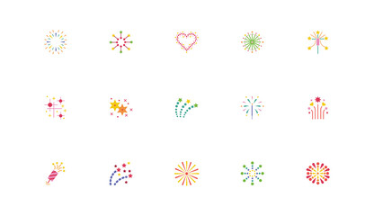 Fototapeta na wymiar bundle of fireworks explosion splash set icons