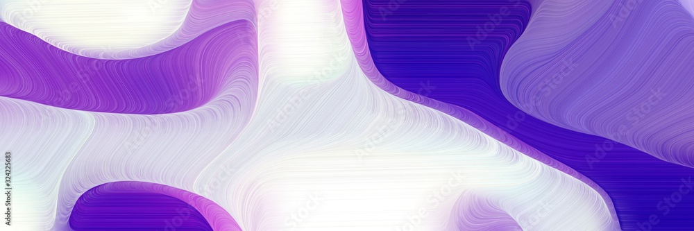 Poster surreal designed horizontal banner with lavender, moderate violet and indigo colors. dynamic curved lines with fluid flowing waves and curves