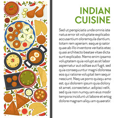 Indian cuisine banner template with traditional dishes icons top view