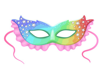 Multicolored carnival mask with stars isolated on a white background. Vector graphics.