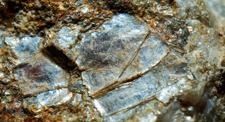 Close-up of a mica gneiss with large crystals of muscovite, a light mica