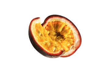 Passion fruit, passion fruit slice isolated on a white background. Close-up.